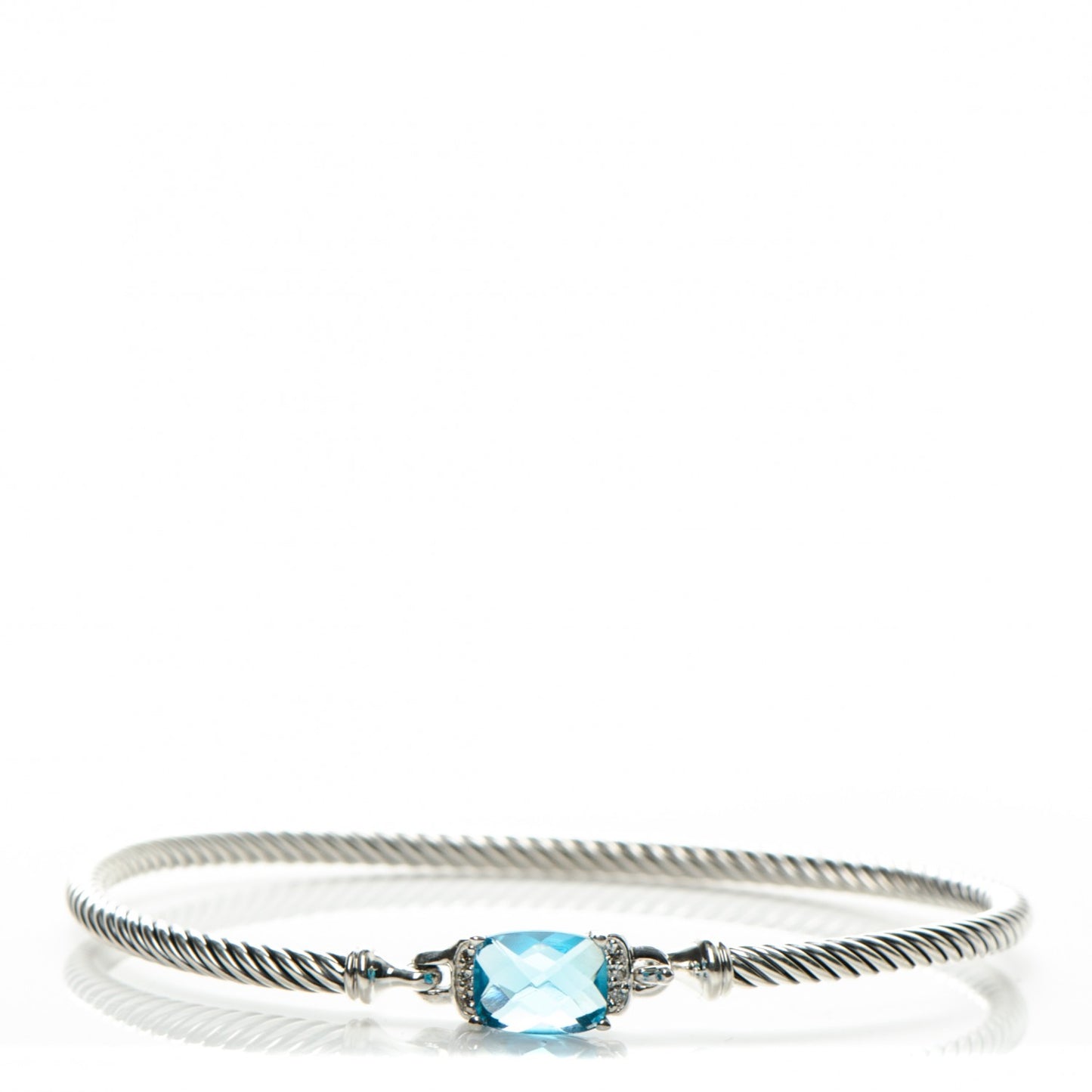Sterling Silver Diamond Blue Topaz 3mm Petite Wheaton Bracelet