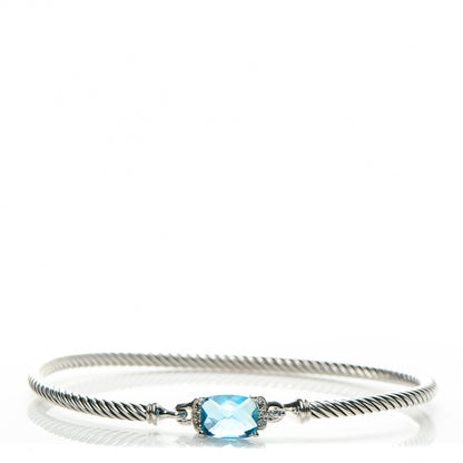 David Yurman Sterling Silver Diamond Blue Topaz 3mm Petite Wheaton Bracelet 1 of 4