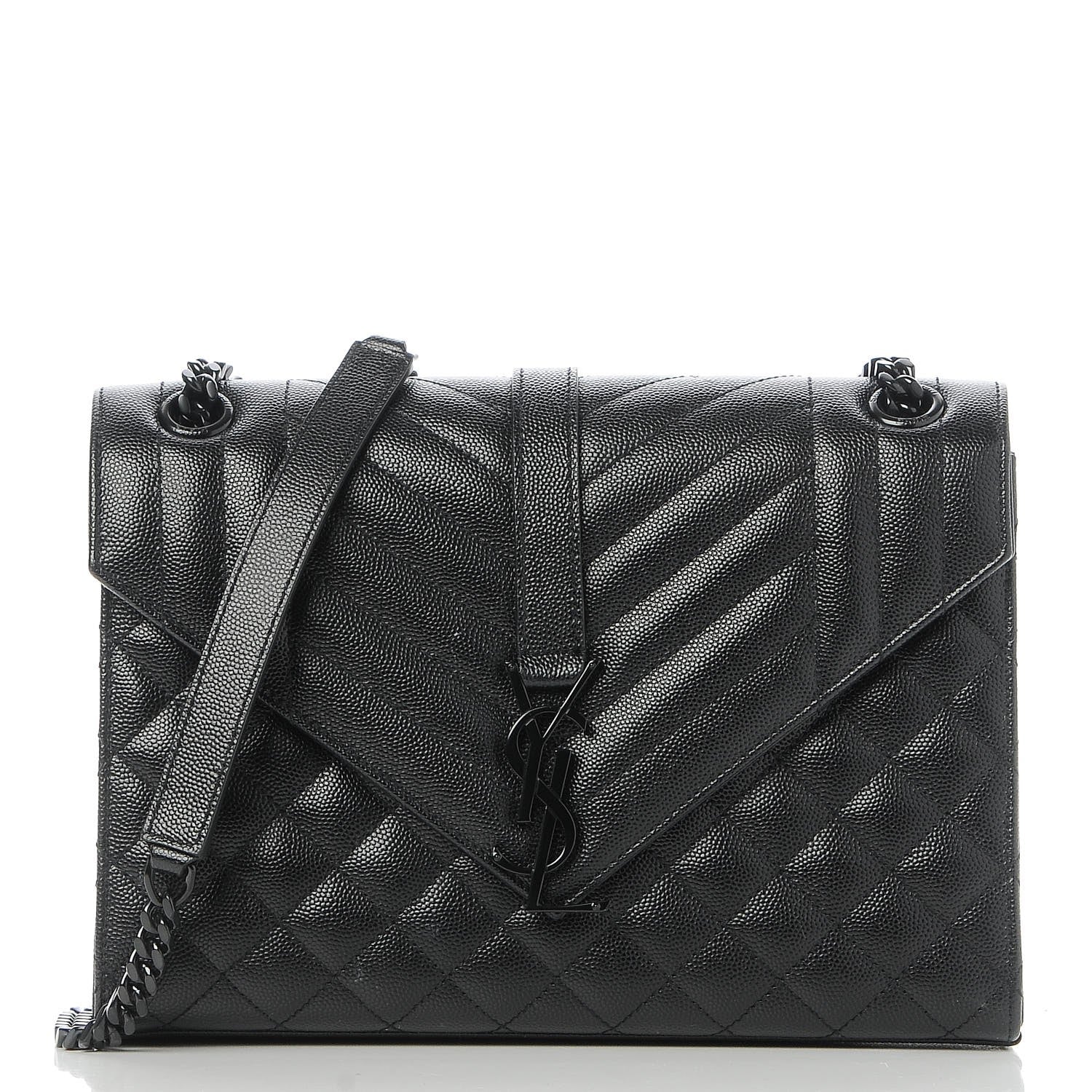 Saint Laurent Grain De Poudre Textured Mixed Matelasse Triquilt Medium Monogram Satchel Black 1 of 8
