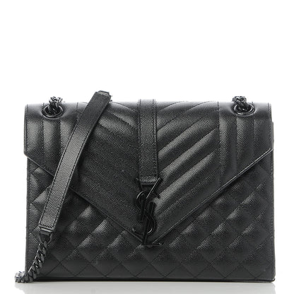 Saint Laurent Grain De Poudre Textured Mixed Matelasse Triquilt Medium Monogram Satchel Black 1 of 8