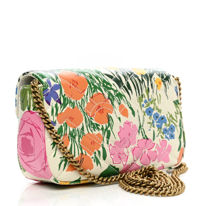 Gucci X KEN SCOTT Calfskin Matelasse Floral Print Super Mini GG Marmont Shoulder Bag Ivory Pink 3 of 11