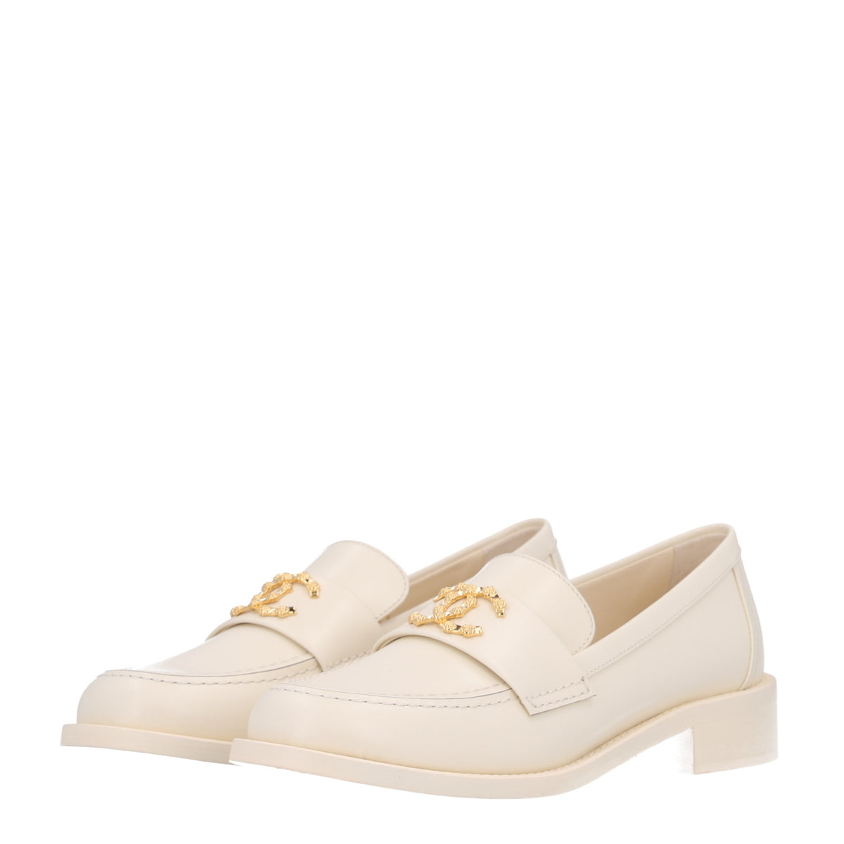 Chanel Calfskin Camellia CC Loafers 39.5 Ivory 4 of 11