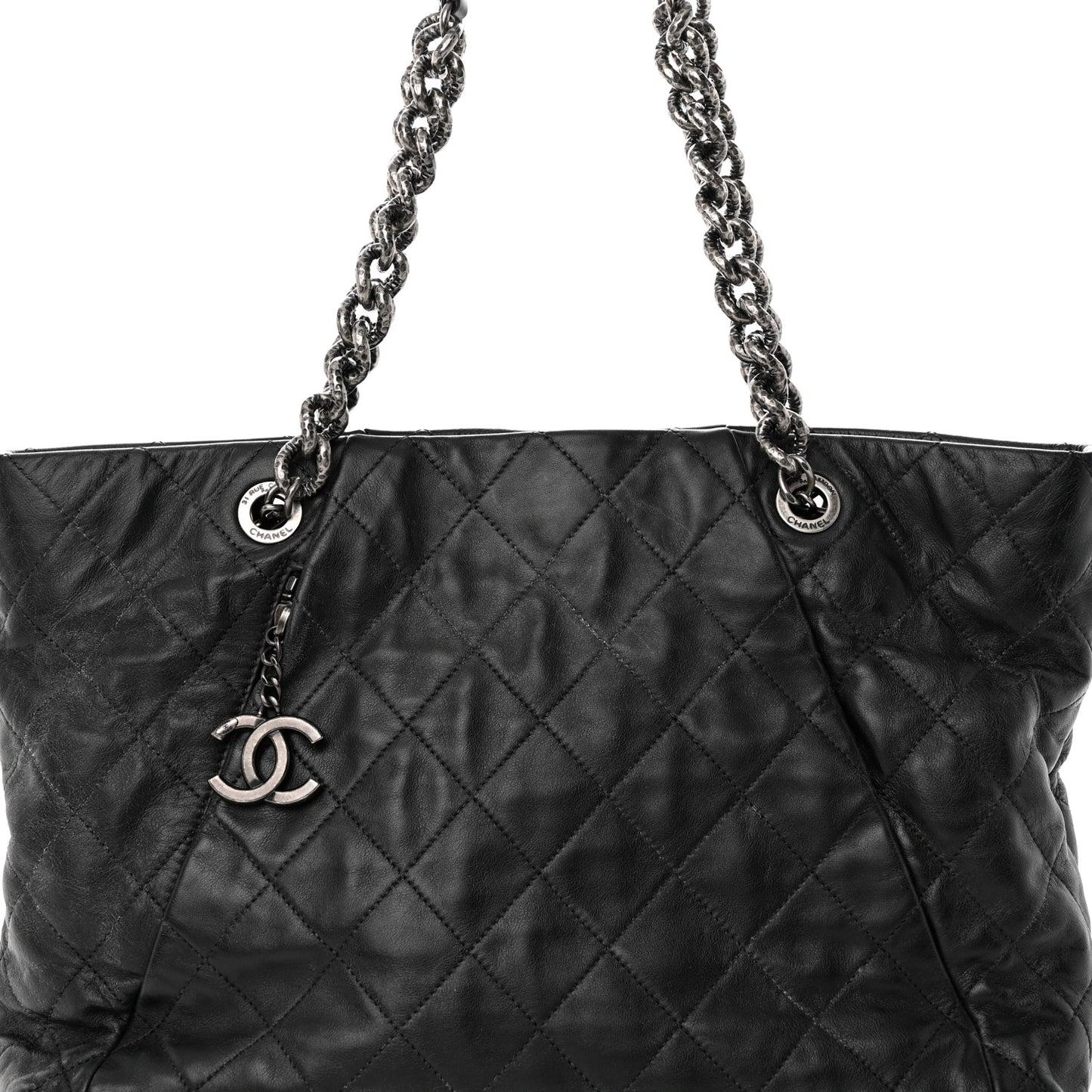 Calfskin Quilted Large Coco Pleats Tote Black