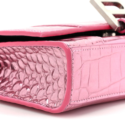 Balenciaga Metallic Shiny Calfskin Crocodile Embossed Hourglass Chain Bag Pink 9 of 14