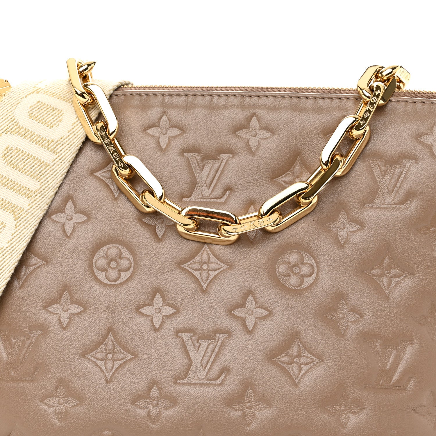 Louis Vuitton Lambskin Embossed Monogram Coussin PM Taupe 8 of 11