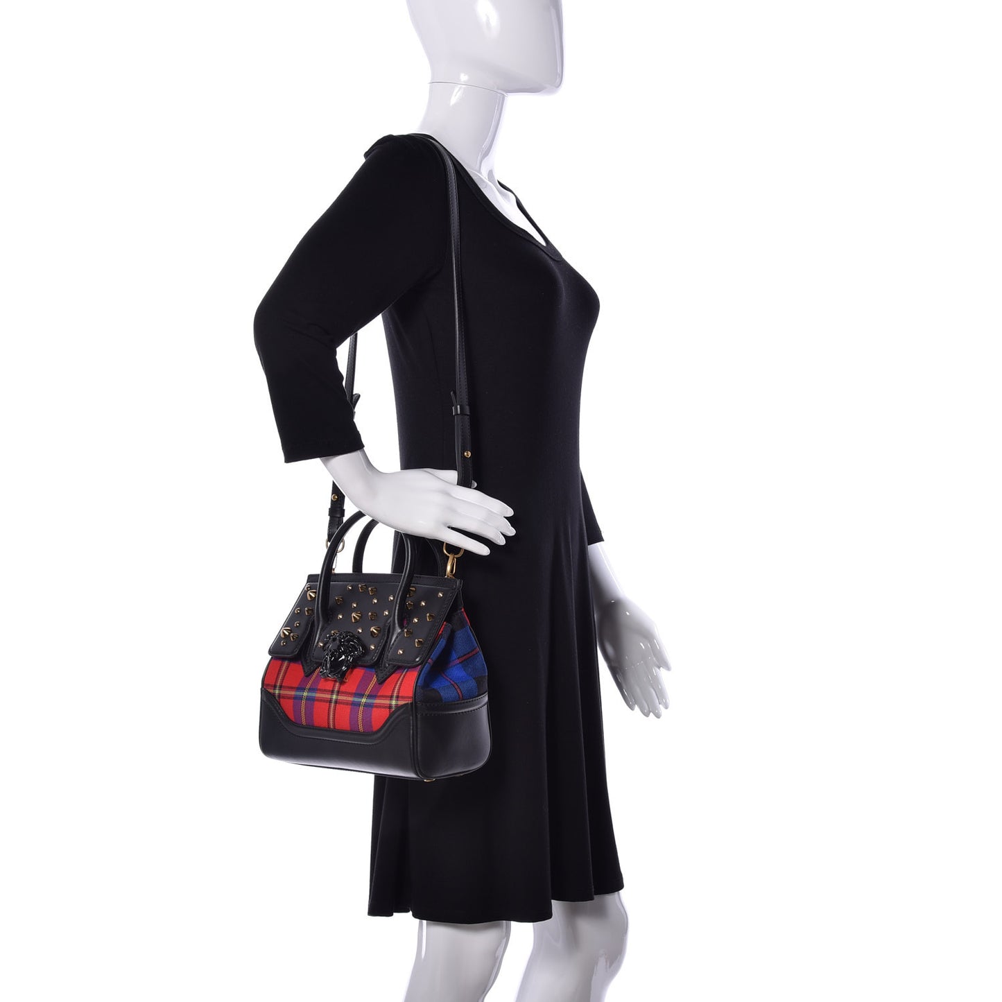 Vitello Tartan Medium Baroque Palazzo Empire Bag Black Rosso