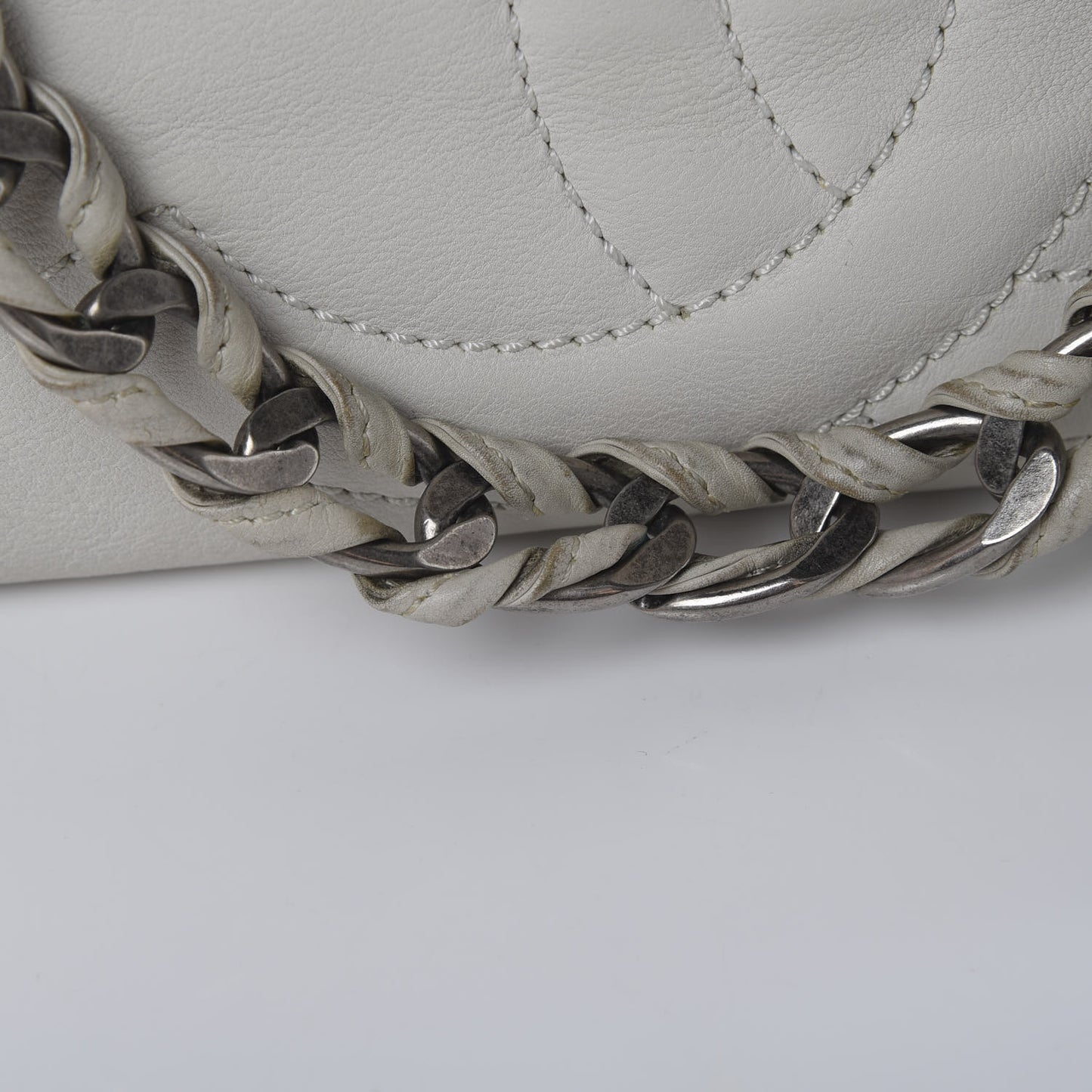 Calfskin Large East West Modern Chain Tote White