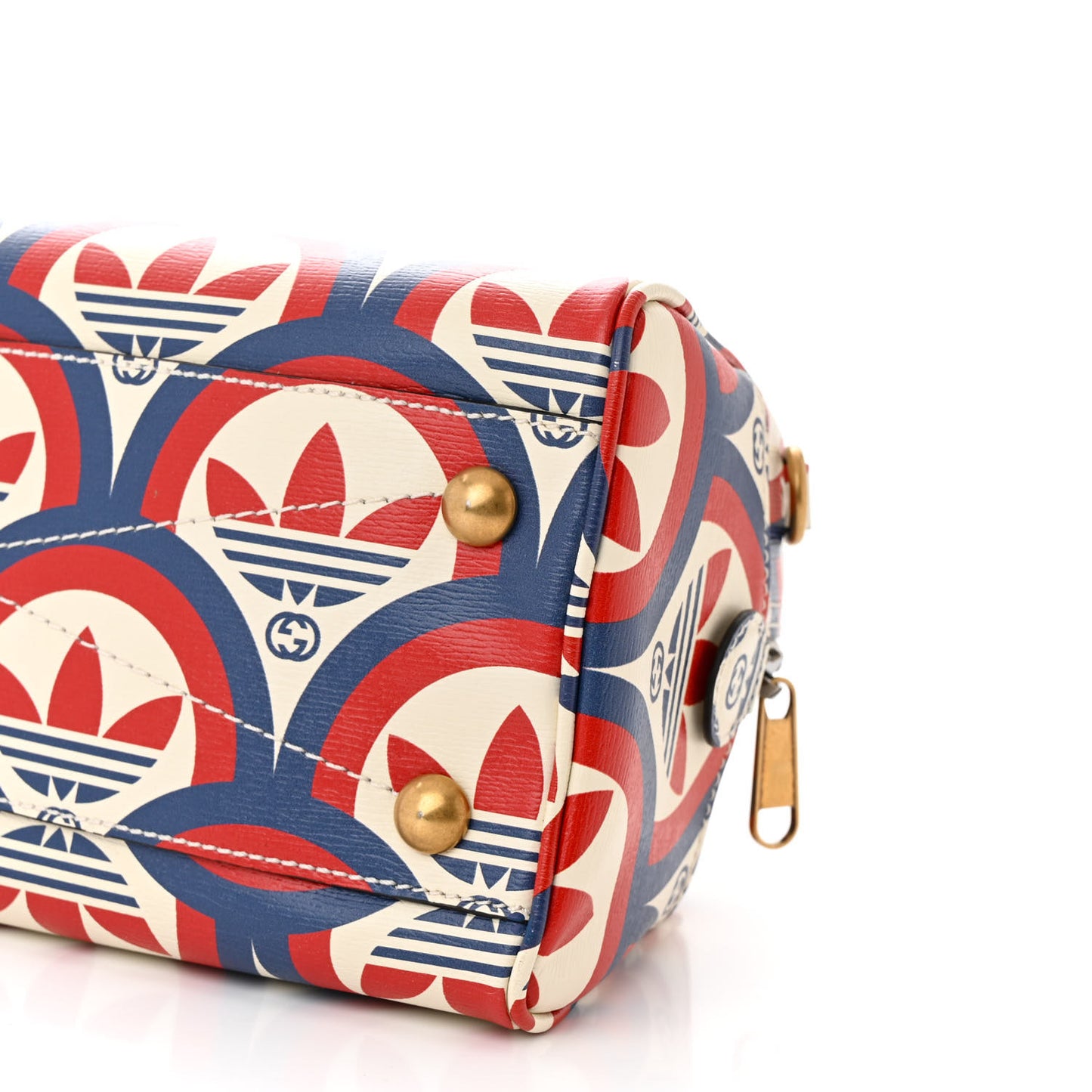 X ADIDAS Shangai Calfskin Web Trefoil Interlocking G Mini Duffle Bag Red White Blue