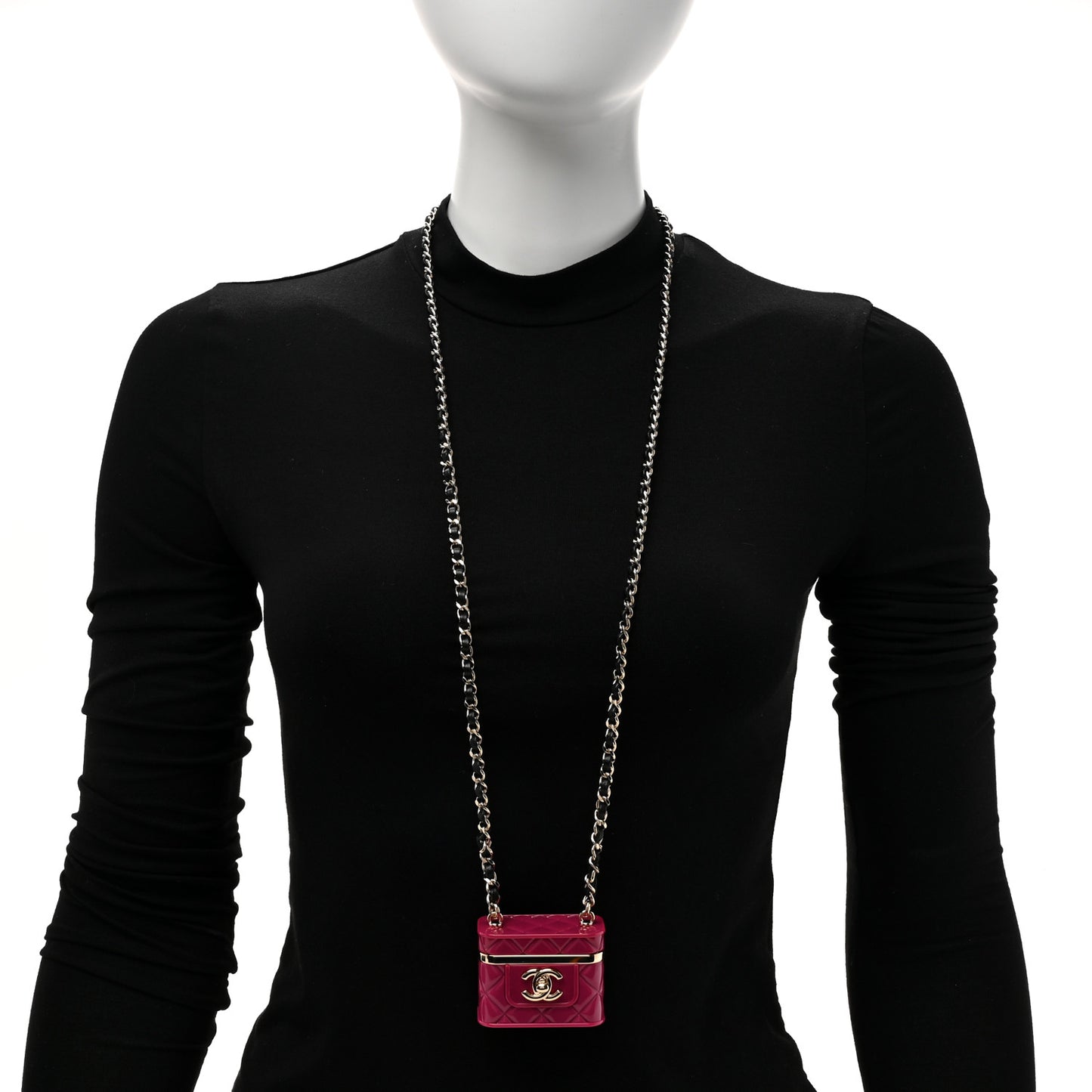 Metal Resin Lambskin Flap Bag Necklace Pink Gold Black