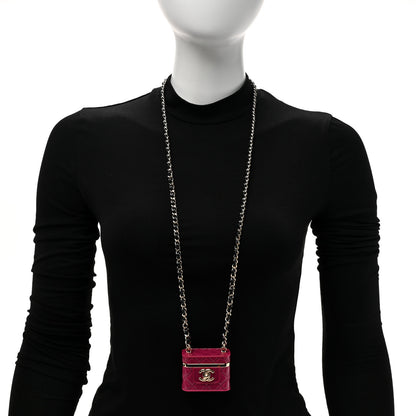 Chanel Metal Resin Lambskin Flap Bag Necklace Pink Gold Black 2 of 6