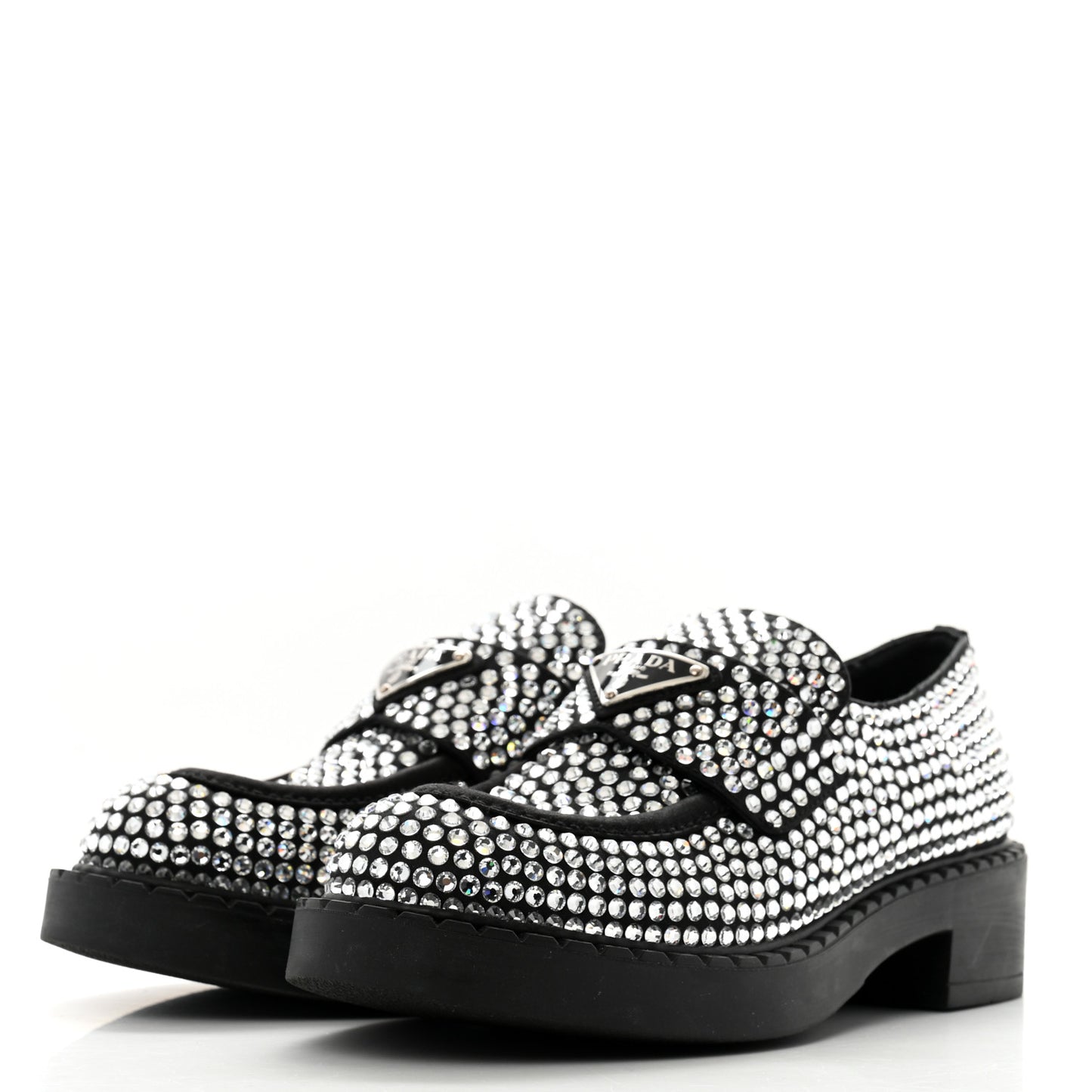 Satin Crystal Metal Triangle Logo 50mm Loafers 35.5 Cristal