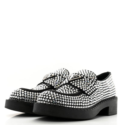Prada Satin Crystal Metal Triangle Logo 50mm Loafers 35.5 Cristal 3 of 11