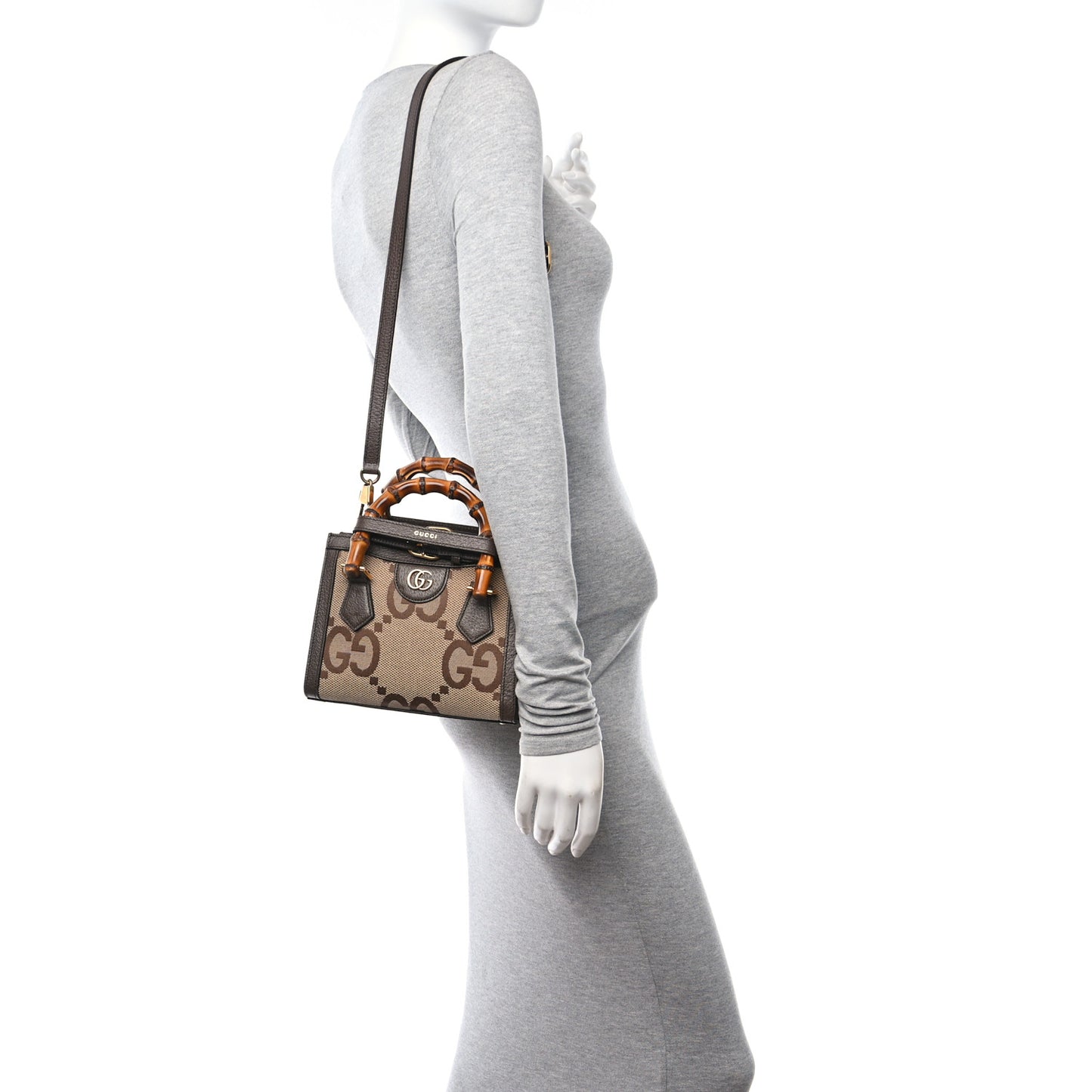 Monogram Jumbo GG Textured Dollar Calfskin Mini Diana Tote Bag Camel Ebony New Acero