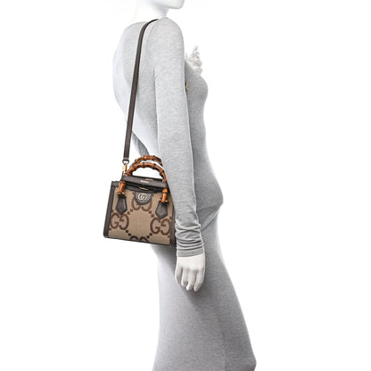 Gucci Monogram Jumbo GG Textured Dollar Calfskin Mini Diana Tote Bag Camel Ebony New Acero 2 of 10