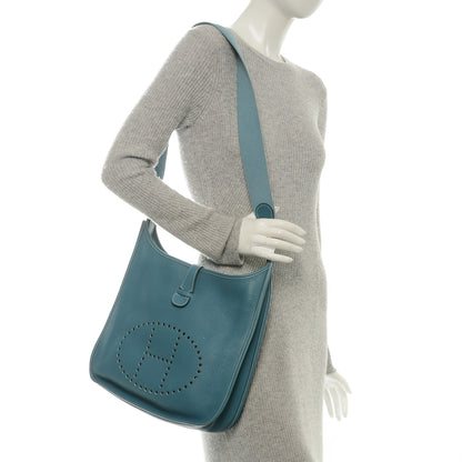 Hermes Taurillon Clemence Evelyne II GM Blue Jean 2 of 11