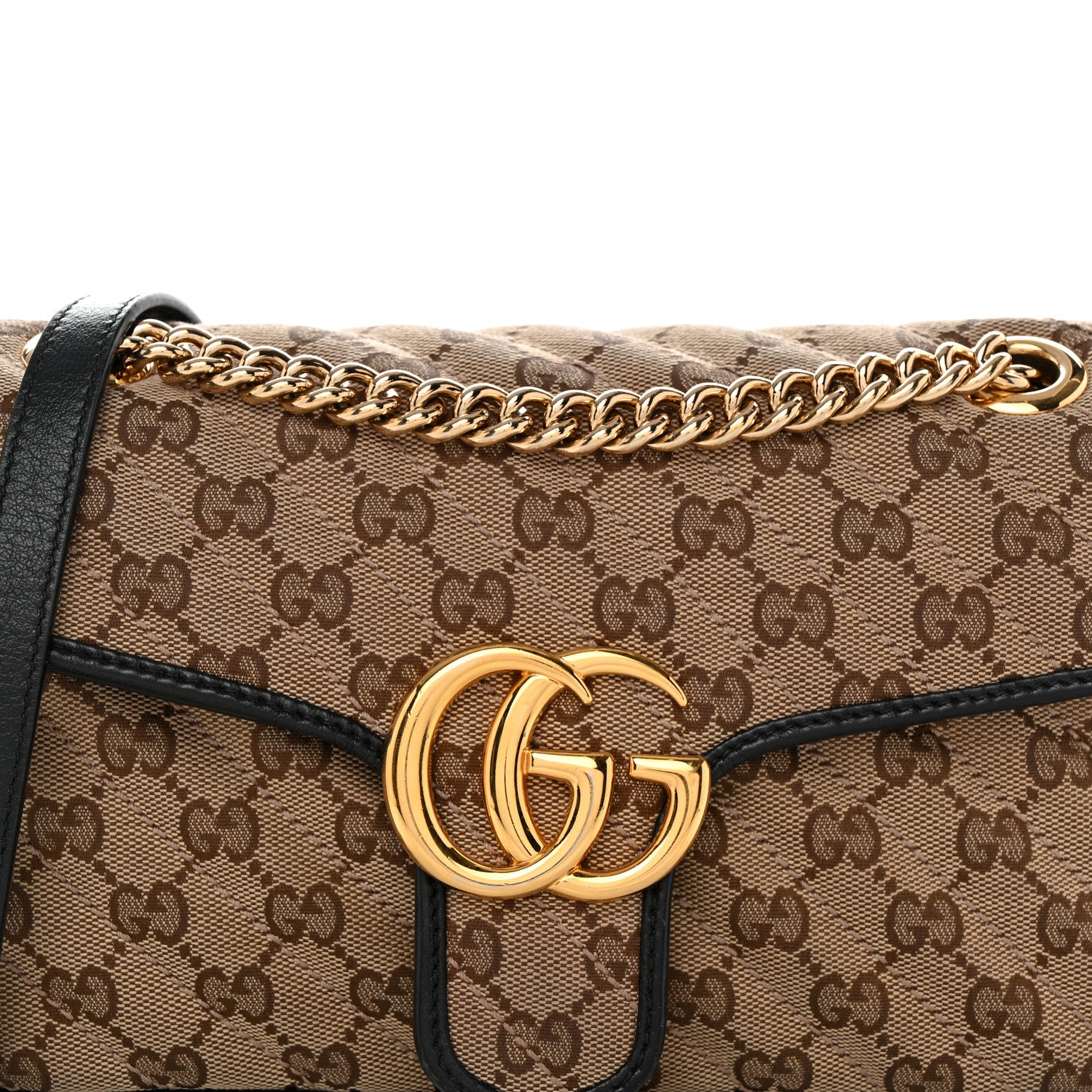 Gucci Monogram Matelasse Diagonal Small GG Marmont Shoulder Bag Beige Black 8 of 12