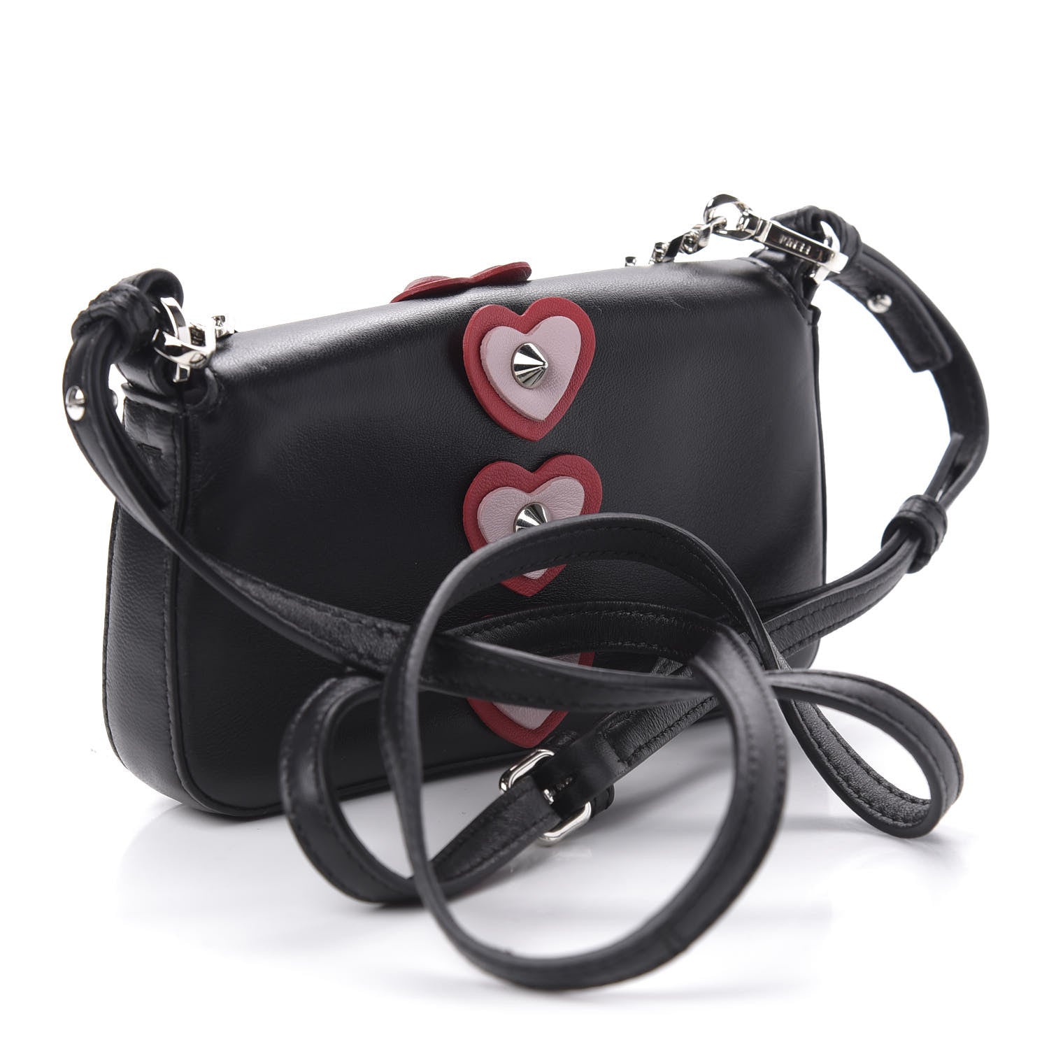 Fendi Lambskin Studded Heart Micro Baguette Black 3 of 9