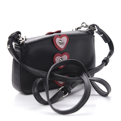 Fendi Lambskin Studded Heart Micro Baguette Black 3 of 9