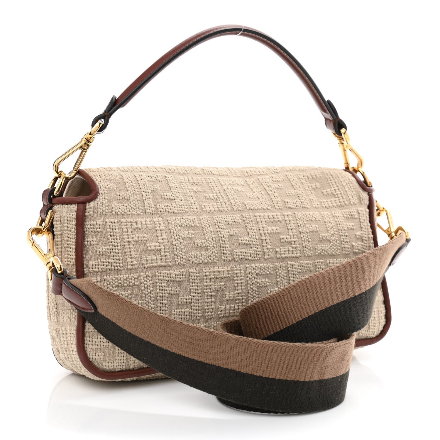 Fendi Sardinian Jacquard Vitello King FF 1974 Embroidered Baguette Corda Praline 3 of 10