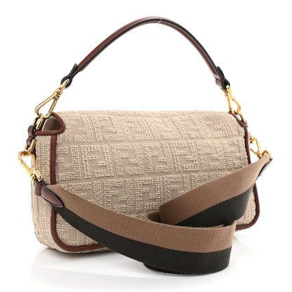 Fendi Sardinian Jacquard Vitello King FF 1974 Embroidered Baguette Corda Praline 3 of 10