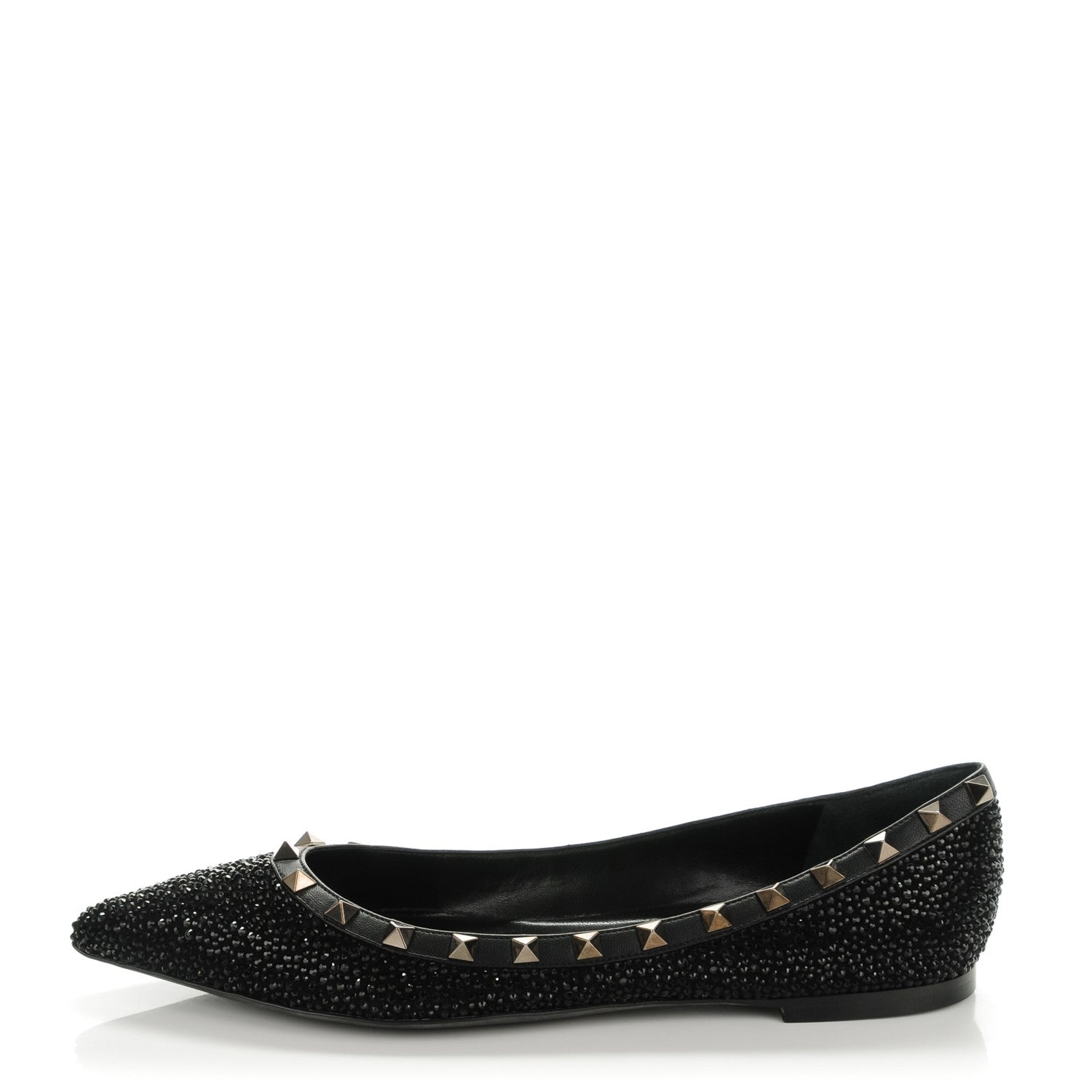 Valentino Garavani Nappa Crystal Rockstud Flats 39 Black 1 of 8