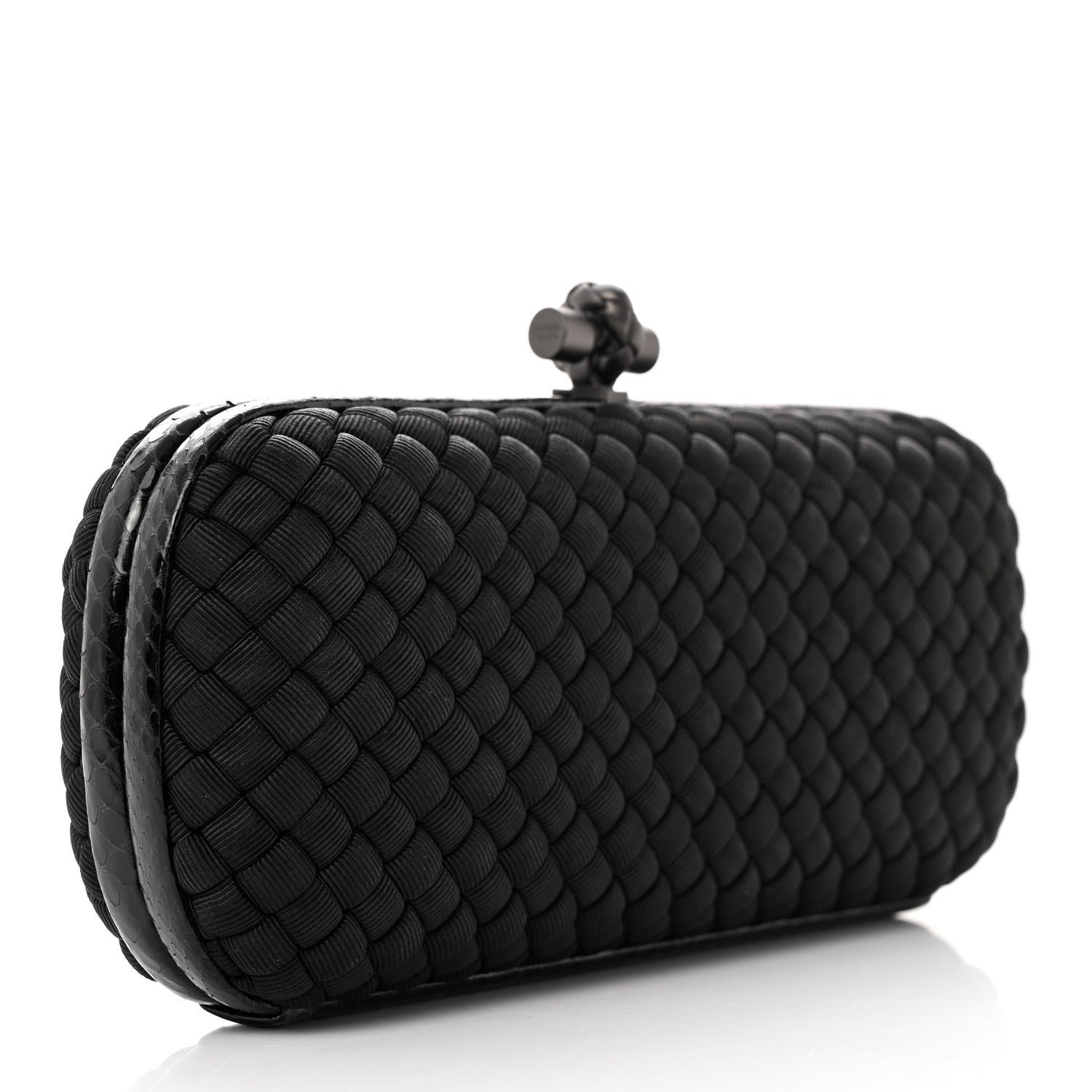 Bottega Veneta Satin Ayers Intreccio Impero Stretch Knot Clutch Black 3 of 9