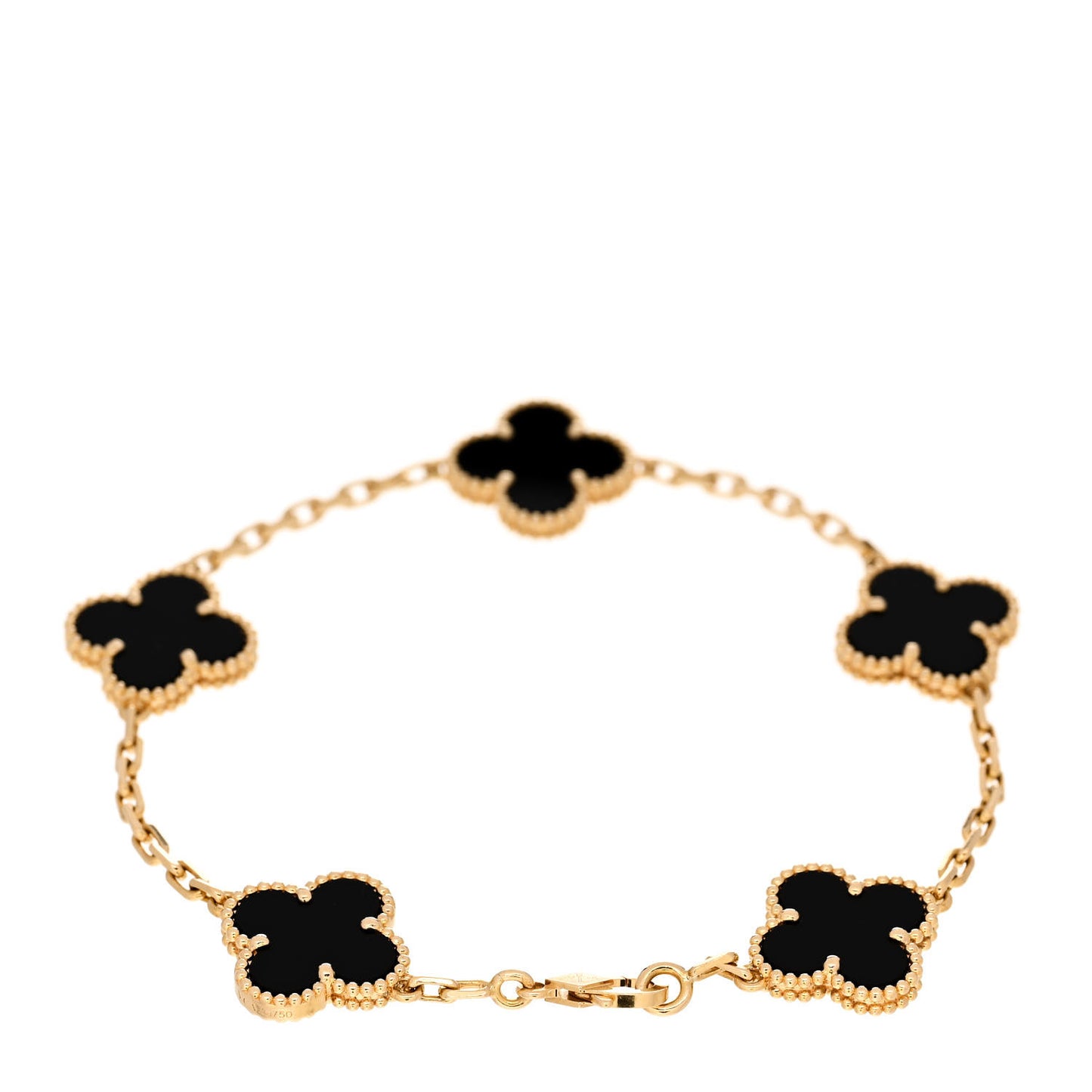 18K Yellow Gold Black Onyx 5 Motifs Vintage Alhambra Bracelet