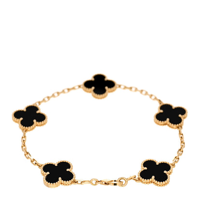 Van Cleef & Arpels 18K Yellow Gold Black Onyx 5 Motifs Vintage Alhambra Bracelet 2 of 4