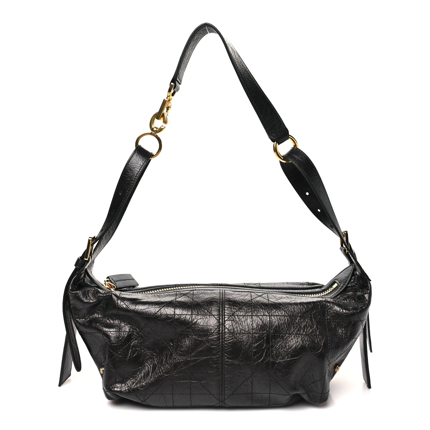 Crinkled Calfskin Macrocannage Medium D-Journey Bag Black