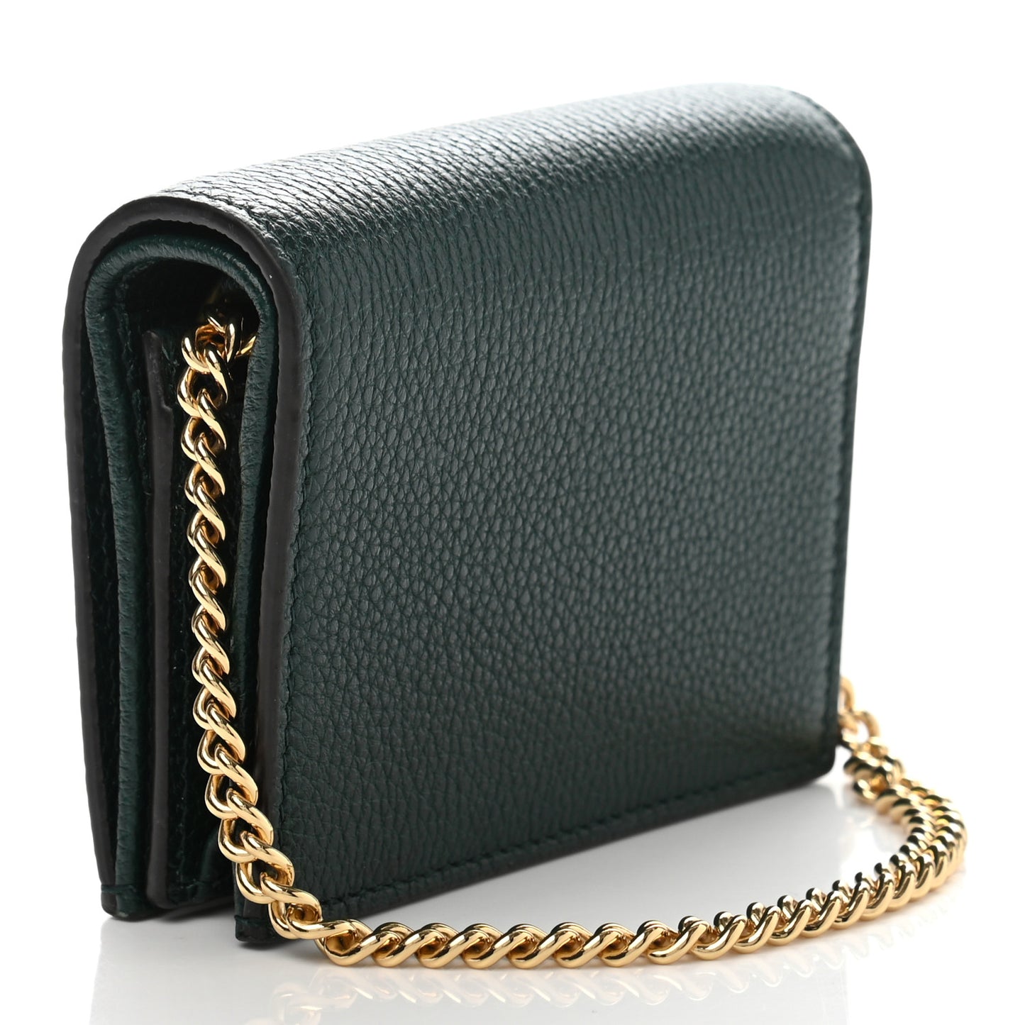 Grainy Calfskin Zumi Chain Card Case Wallet Vintage Green