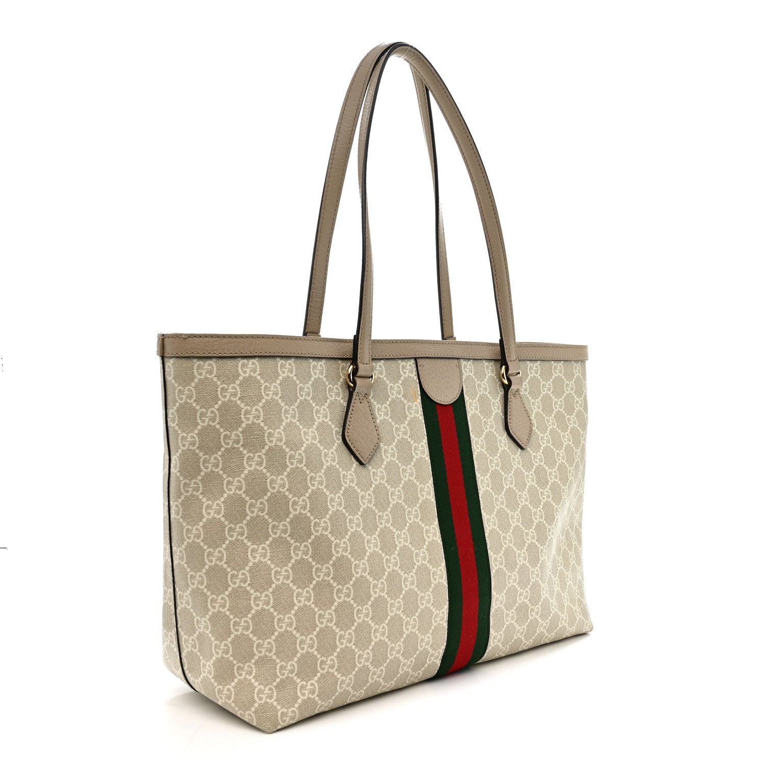 Gucci GG Supreme Monogram Textured Dollar Calfskin Web Medium Ophidia Shopping Tote Beige Mystic White Oatmeal 3 of 15