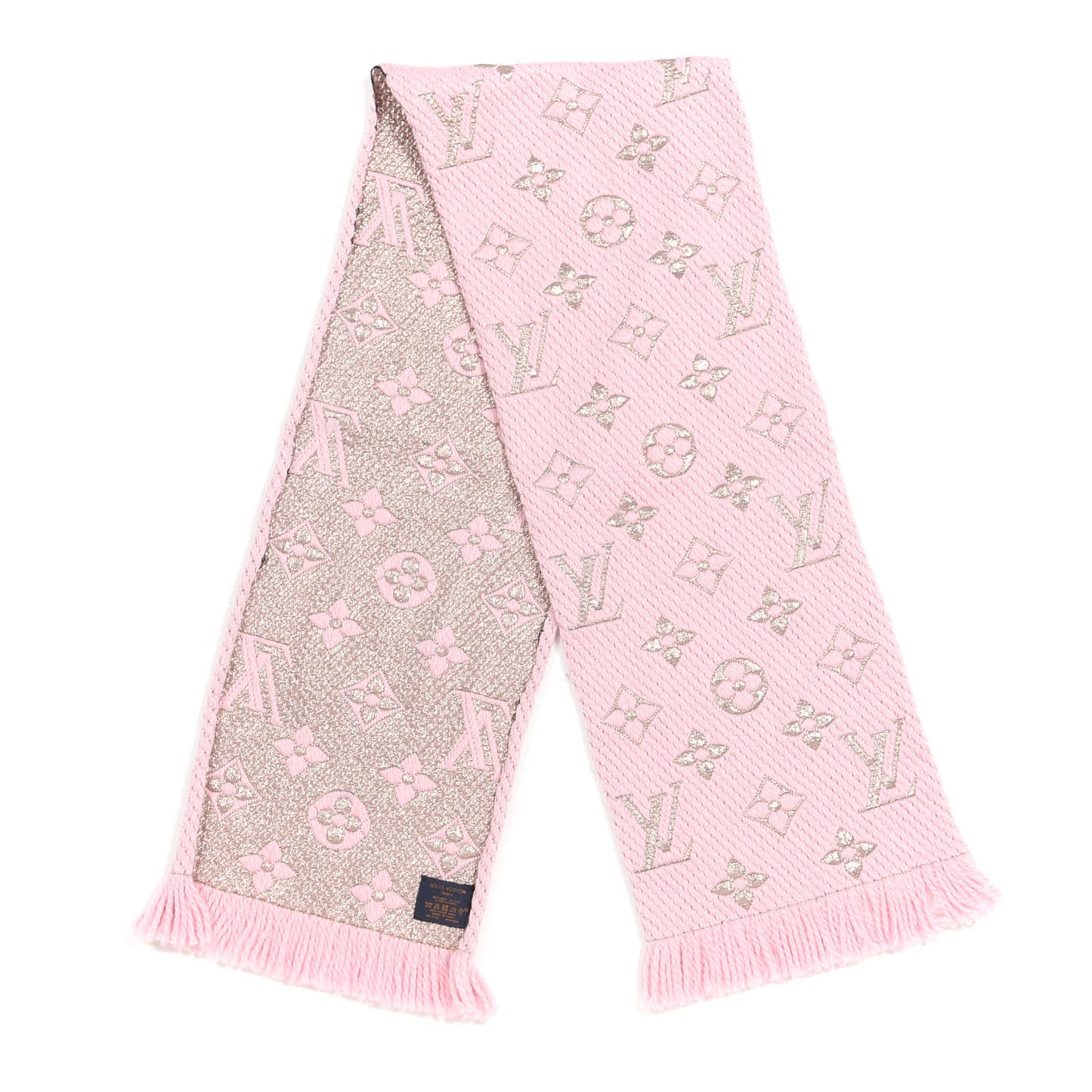 Wool Silk Logomania Shine Scarf Pink