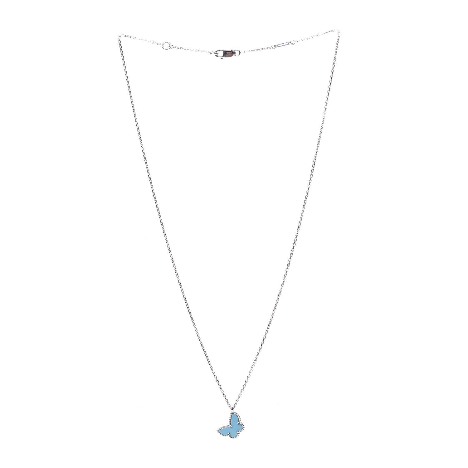 Van Cleef & Arpels 18K White Gold Turquoise Sweet Alhambra Butterfly Pendant Necklace 3 of 7