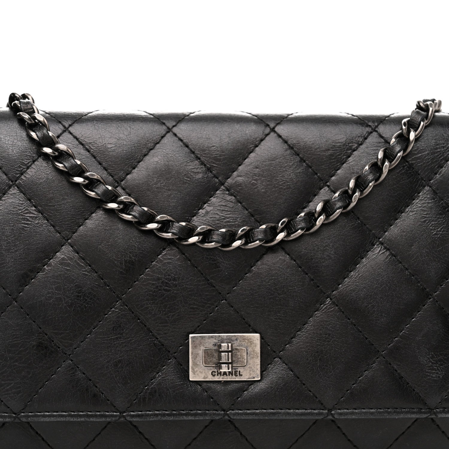 Chanel Metallic Aged Calfskin Quilted Reissue Wallet On Chain WOC Black 9 of 12