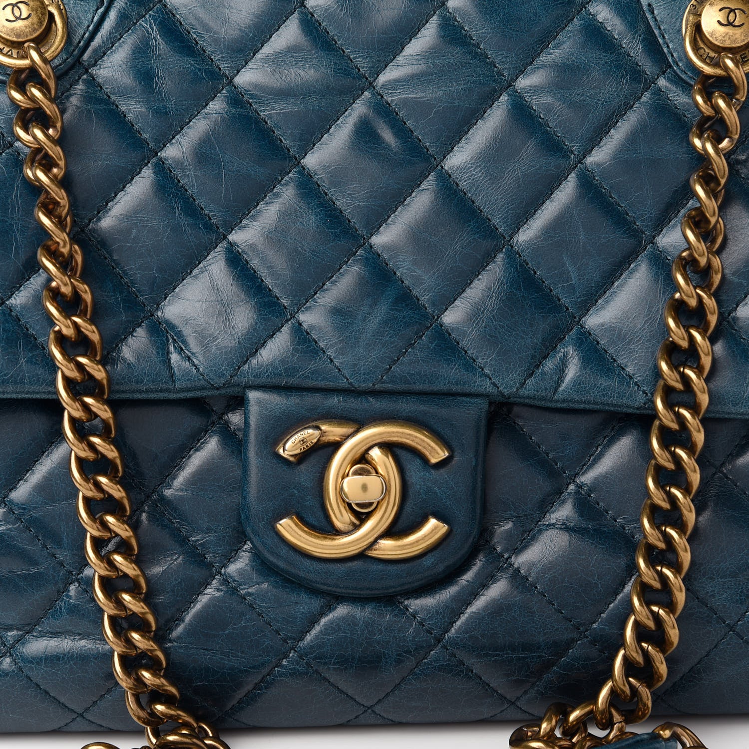Chanel Glazed Calfskin Castle Rock Large Flap Blue 10 of 10