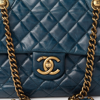 Chanel Glazed Calfskin Castle Rock Large Flap Blue 10 of 10