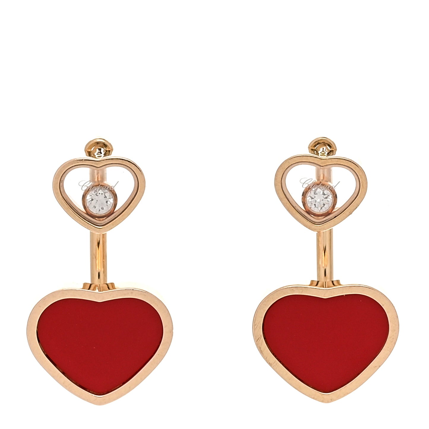 18K Rose Gold Diamond Happy Hearts Earrings Red
