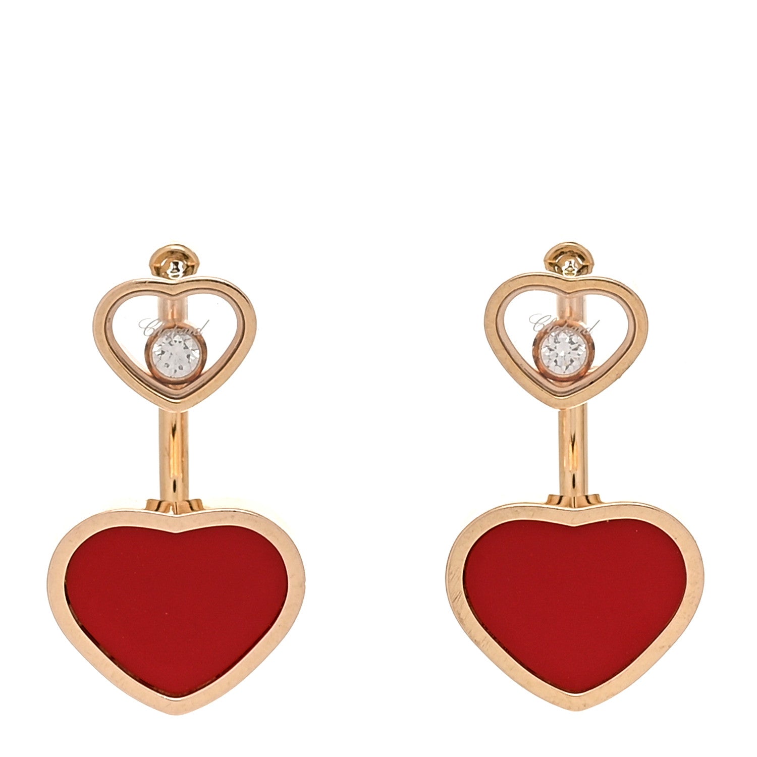 Chopard 18K Rose Gold Diamond Happy Hearts Earrings Red 1 of 6