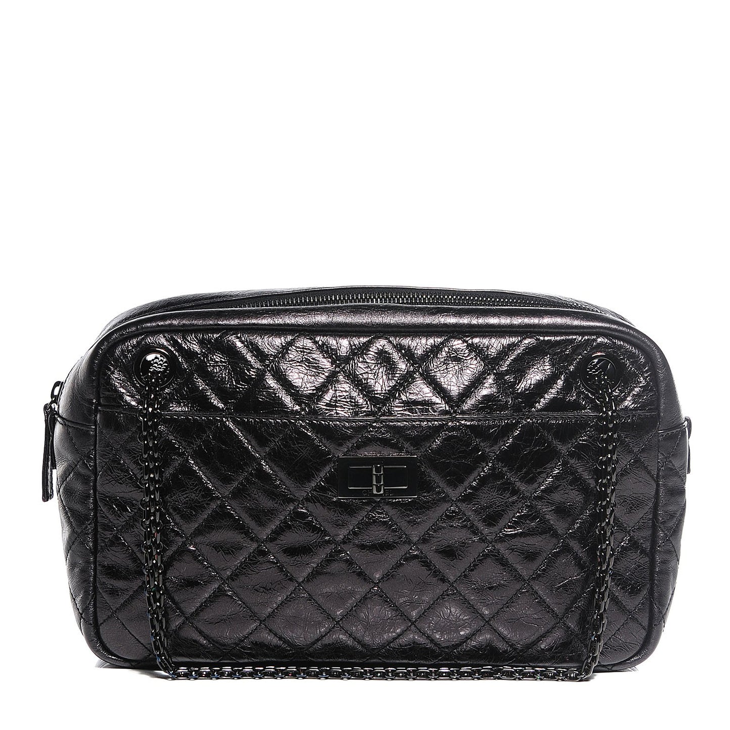 Metallic Aged Calfskin Quilted Medium Reissue Camera Case Black