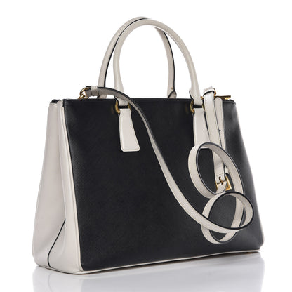 Prada Saffiano Lux Bi-Color Medium Galleria Double Zip Tote Black White 3 of 10