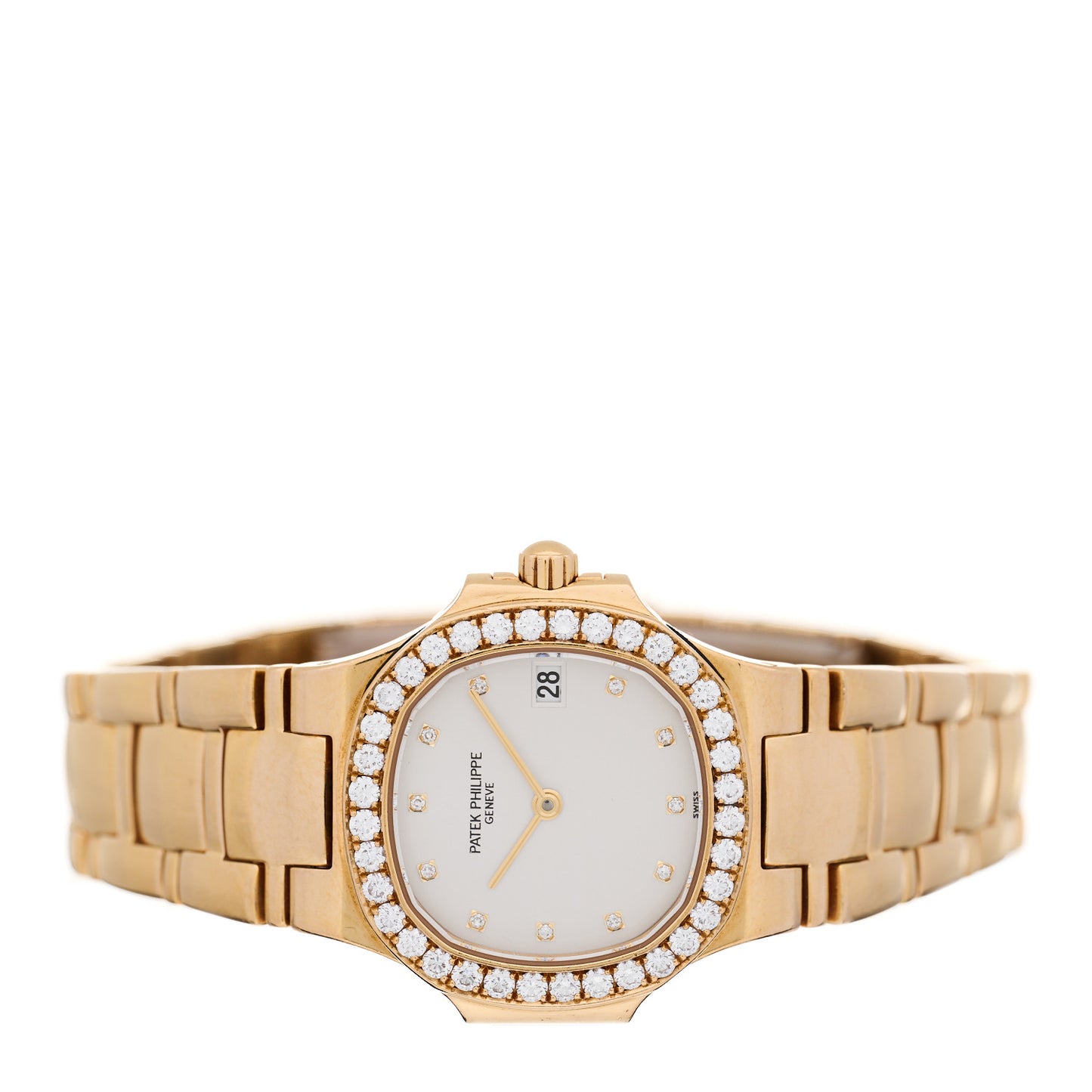 18K Yellow Gold Diamond 27mm Nautilus Quartz Watch White 4700/530