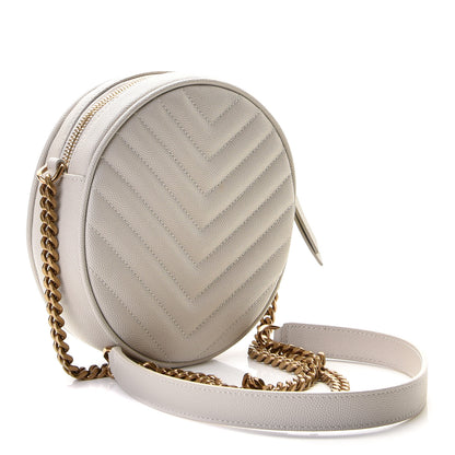 Saint Laurent Grain De Poudre Matelasse Chevron Quilted Round Vinyle Camera Bag Crema Soft 3 of 7