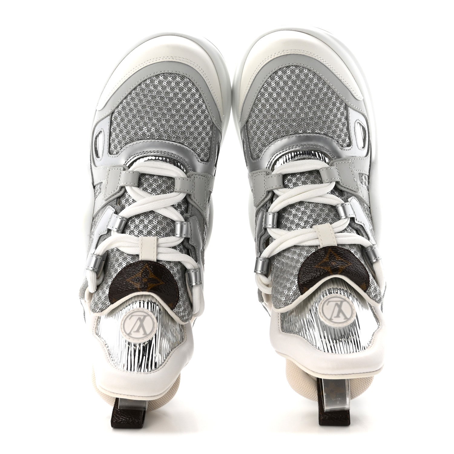 Louis Vuitton Metallic Calfskin Technical Nylon LV Archlight Sneakers 37 White Silver 2 of 9