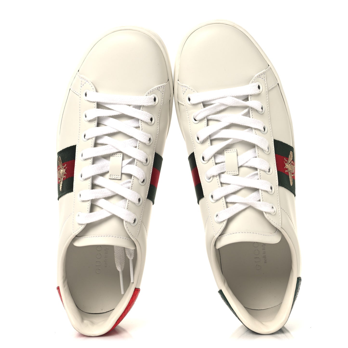 Calfskin Ayers Bee Embroidered Womens Ace Sneakers 38.5 White Flame Red Green