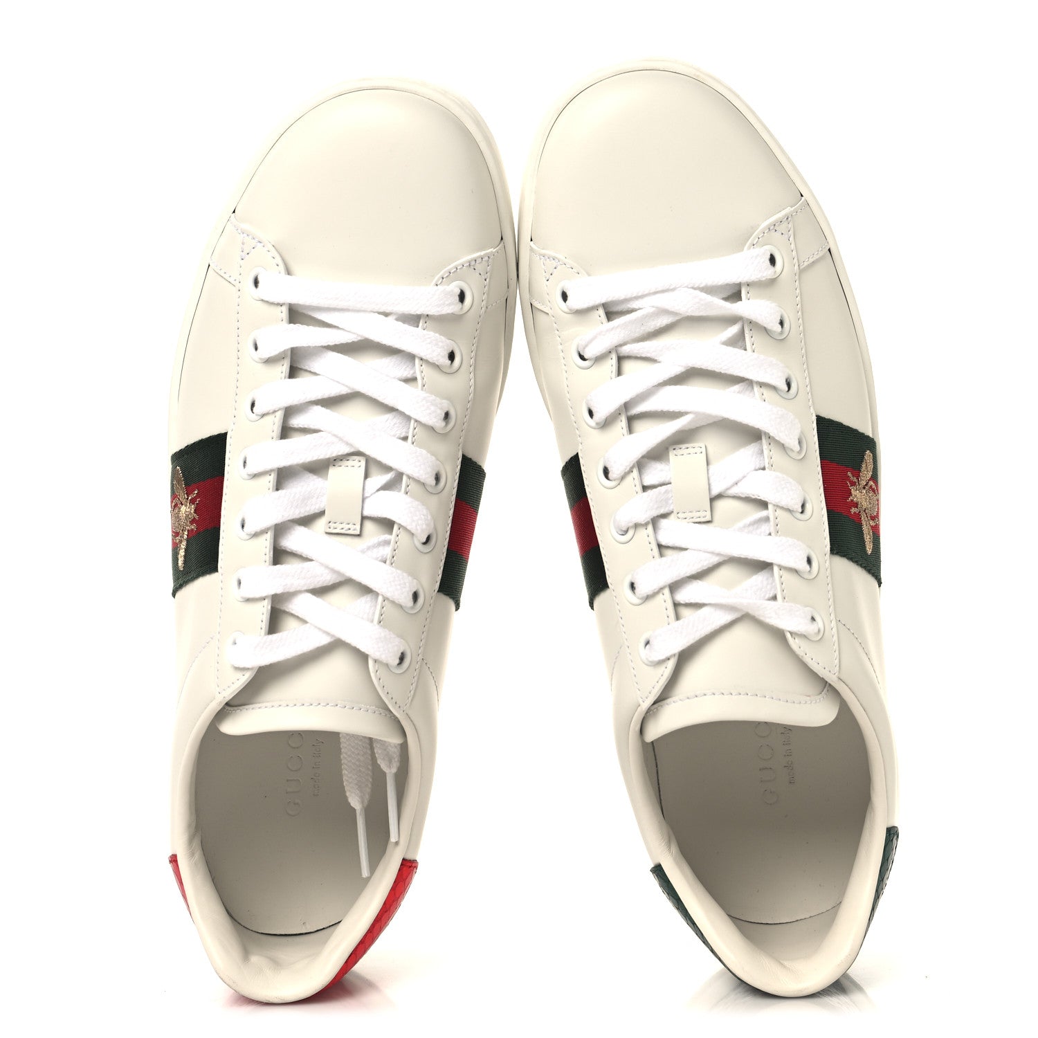 Gucci Calfskin Ayers Bee Embroidered Womens Ace Sneakers 38.5 White Flame Red Green 2 of 10