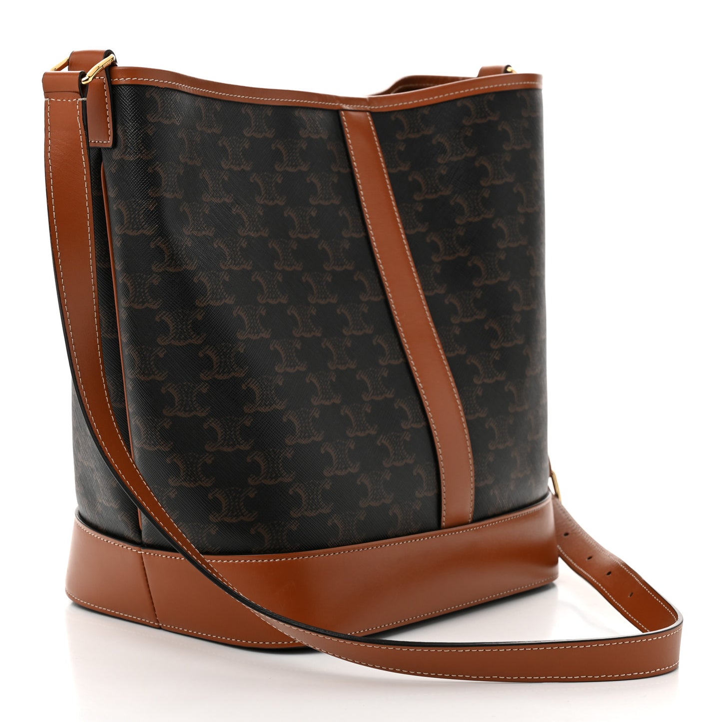 Triomphe Canvas Calfskin Medium Bucket Bag Tan