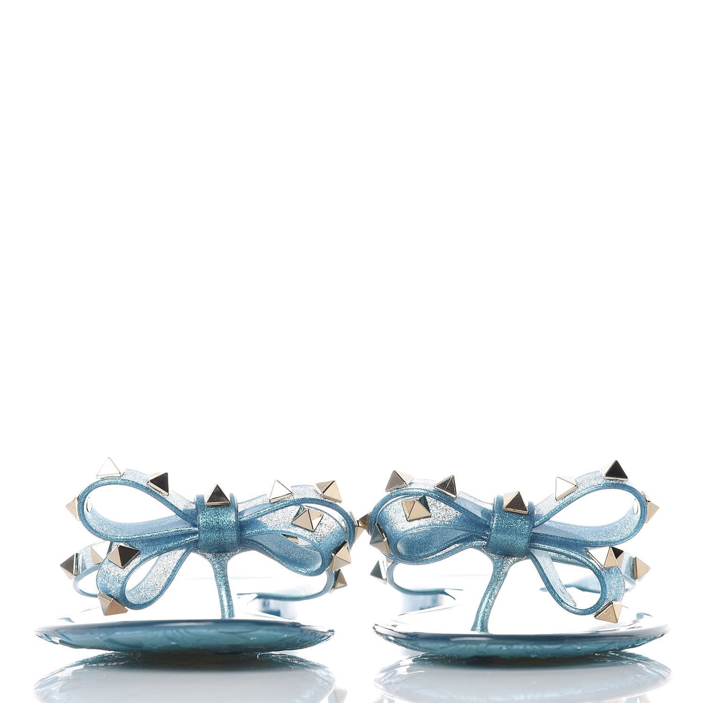 PVC Jelly Glitter Rockstud Bow Thong Sandals 39 Cerulean