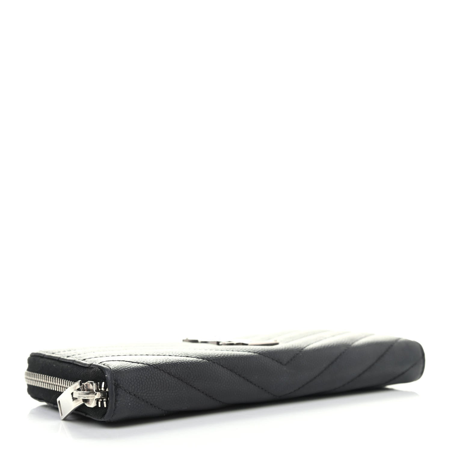 Saint Laurent Grain De Poudre Matelasse Chevron Monogram Zip Around Wallet Black 3 of 4