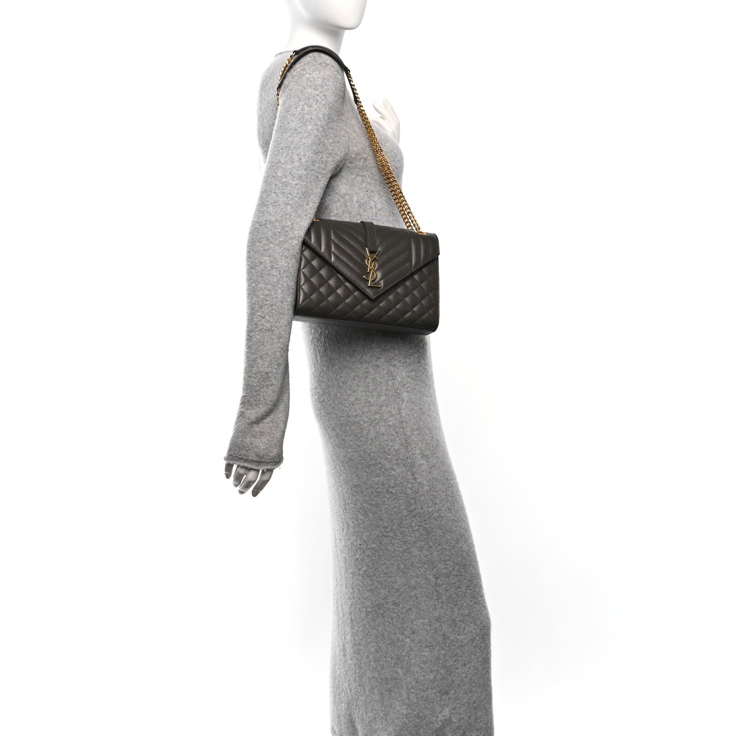 Grain De Poudre Textured Mixed Matelasse Medium Triquilt Monogram Satchel Pebble