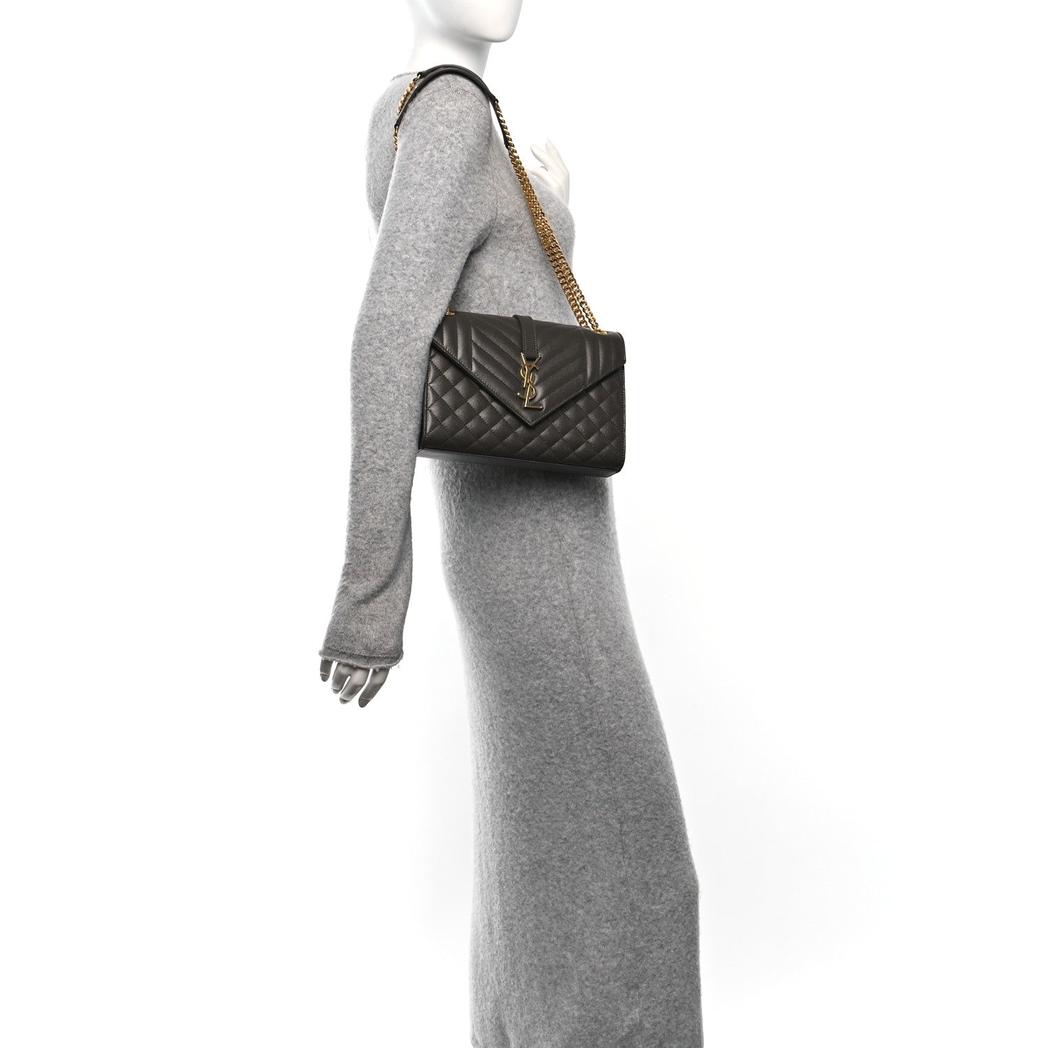 Saint Laurent Grain De Poudre Textured Mixed Matelasse Medium Triquilt Monogram Satchel Pebble 2 of 10